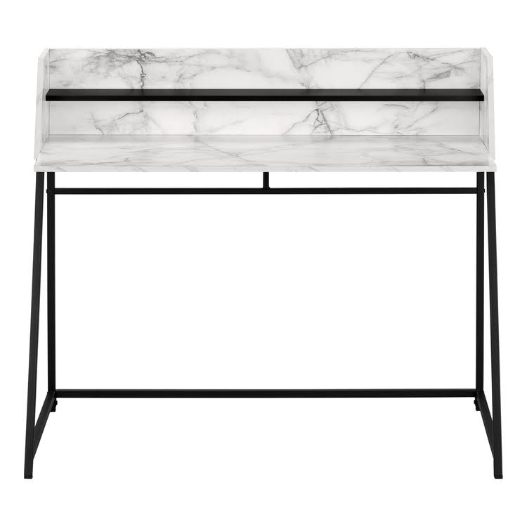 Monarch Computer Desk - 48x22L / White Marble-Look / Black Metal