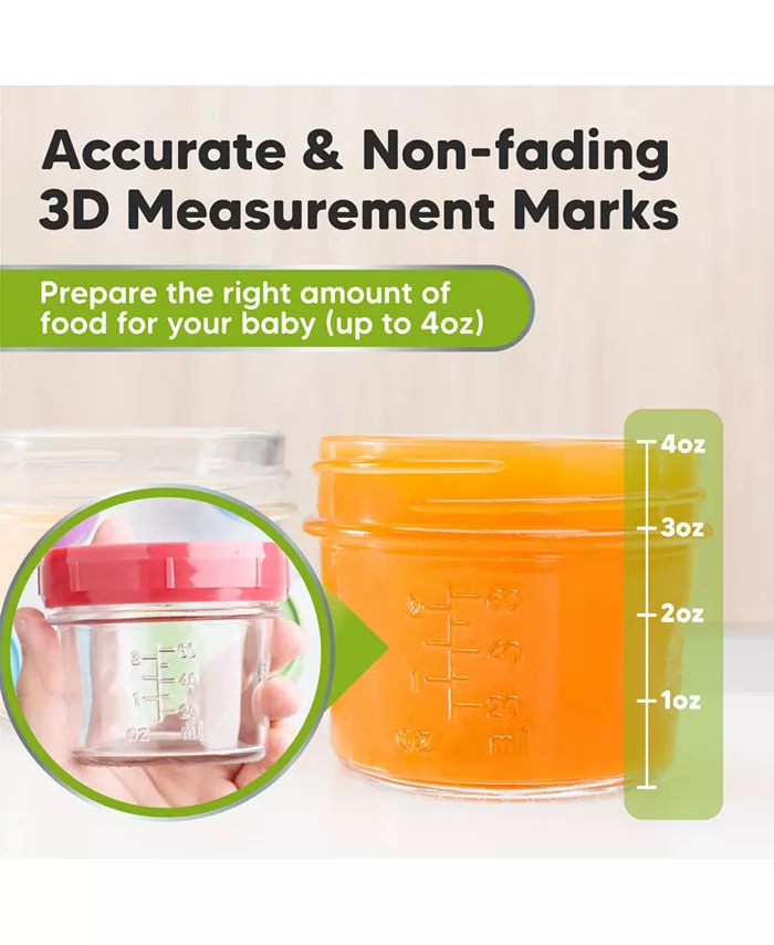 KeaBabies 6pk Prep Baby Food Storage Containers, 4 oz Leak-Proof, BPA Free Glass Baby Food Jars for Feeding