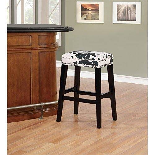 Linon Walt 30x22 Wood Cow Print Bar Stool in Black - CYMX335