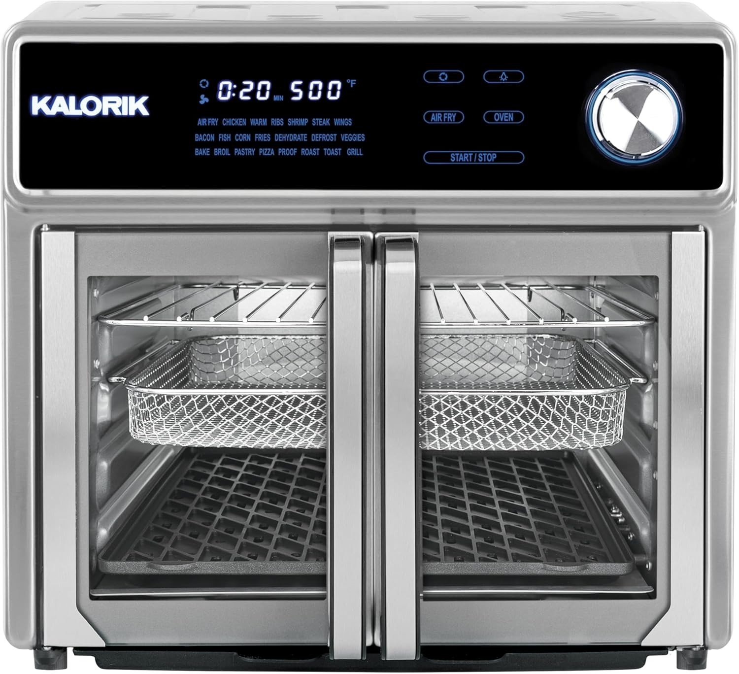 26QT 10-in-1 Air Fryer Oven Grill, Smokeless Sear, 22 Smart Presets, 1700W Turbo Convection, 500°F Grill, Polished Stainless Steel