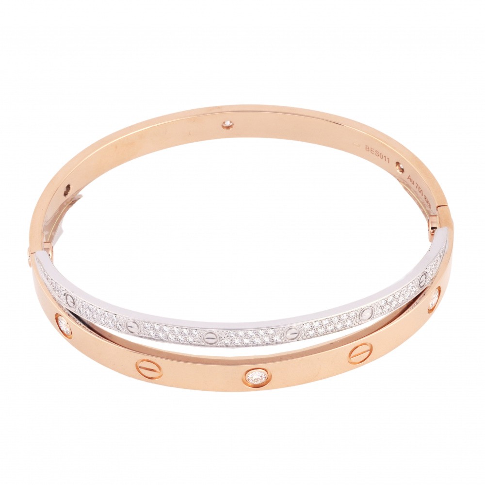 Cartier Love Pavé Diamonds Bracelet 18K White Gold & 18K Rose Gold Diamond