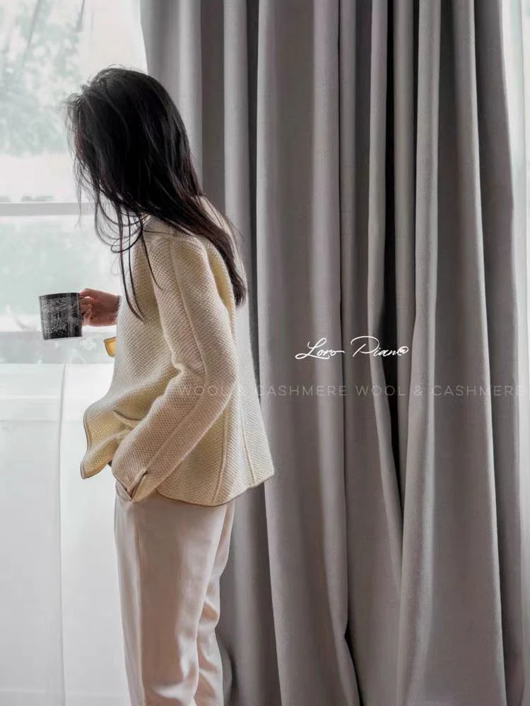 FA001 - Home Loro Pian@ Herringbone Blackout Grey Brown Atmosphere Minimalist Living Room Bedroom Floor-to-Ceiling Curtains