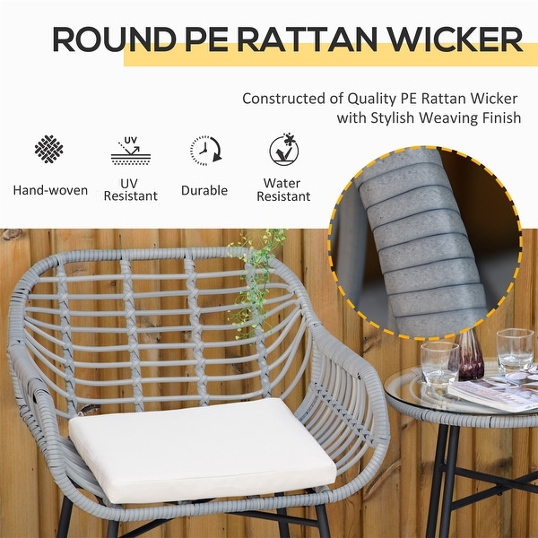 3 Piece Patio Set,PE Rattan Wicker Chairs and Table with Tempered Glass