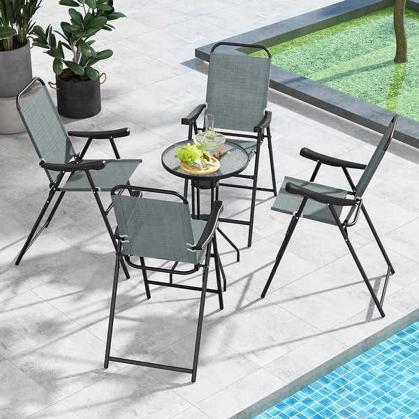 Gymax 4 PCS Patio Bar Chair Folding Bar Height Metal Frame w/ Footrest