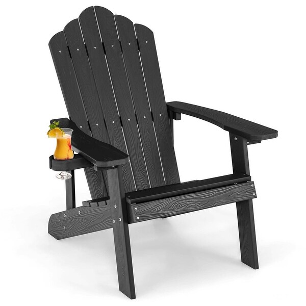 Costway Patio HIPS Adirondack Chair with Cup Holder Weather Resistant