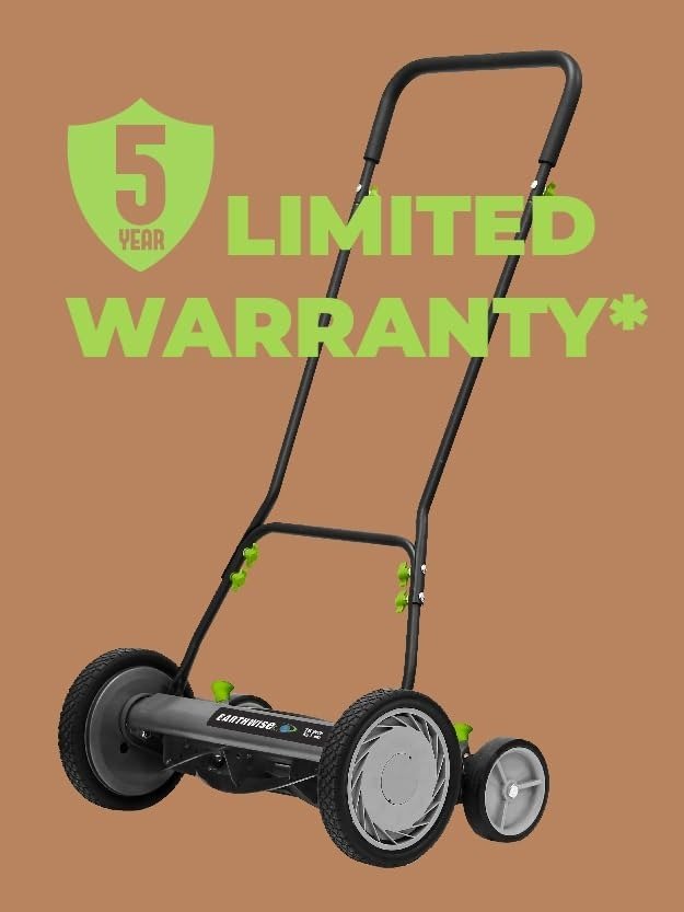 18-Inch 5-Blade Push Reel Lawn Mower, Grey