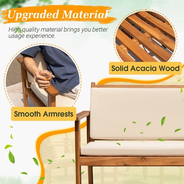 Furniwell Patio Set Acacia Wood Furniture Conversation Seat with Table