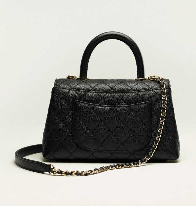 CHANEL FLAP BAG WITH TOP HANDLE Grained Calfskin & Gold-Tone Metal