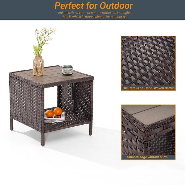 LIVOOSUN Patio HIPS Side Table,Square Coffee Table,Rattan End Table