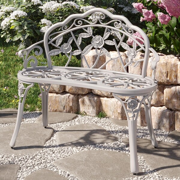 BELLEZE Outdoor Bench,Antique Floral Rose Patio Metal Loveseat
