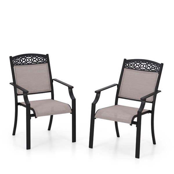 5Piece Patio Dining Sets,4 Swivel chair with Alu Frame and Breathable Textilene Sling Fabric and 1 Round Metal Table