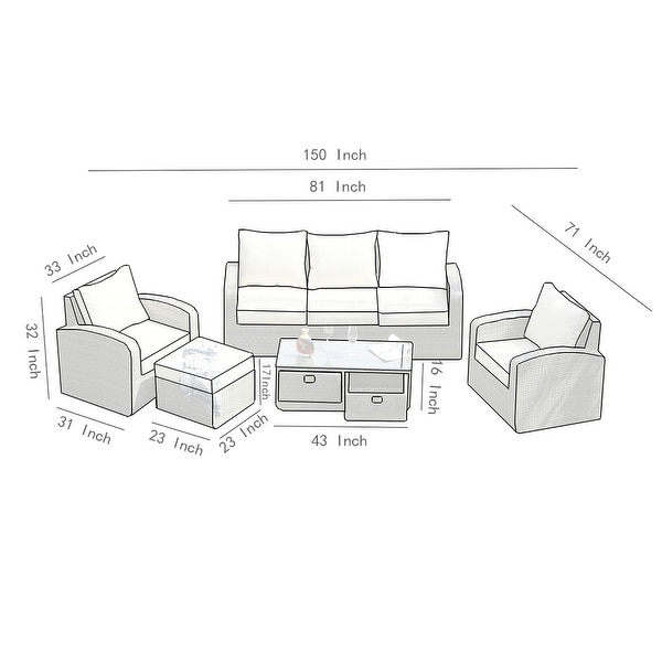 5piece Wicker Patio Chat Set with Drawer Table by None