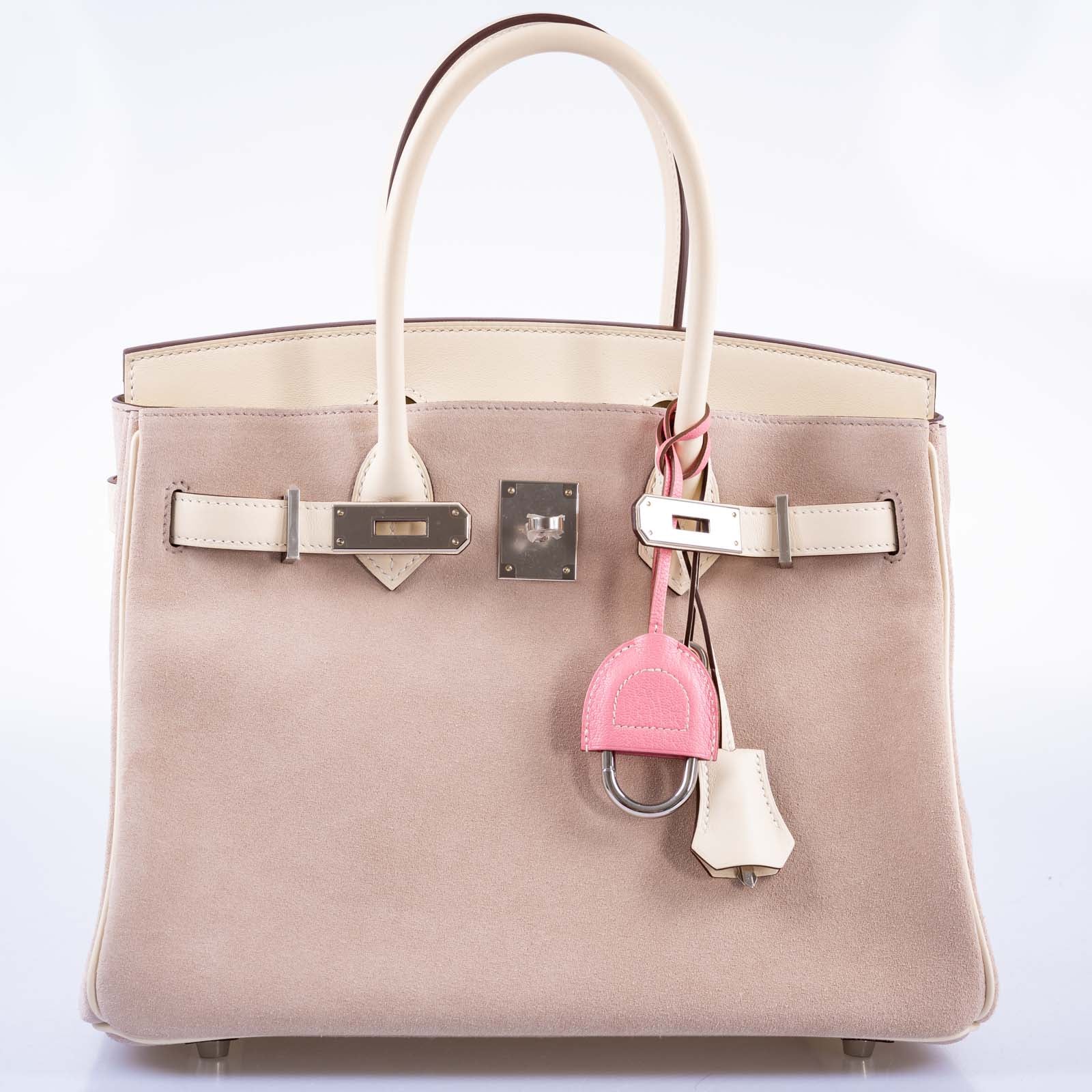 Hermès Birkin 30 Grizzly Glycine Veau Doblis Suede and Nata Swift Permabrass Hardware
