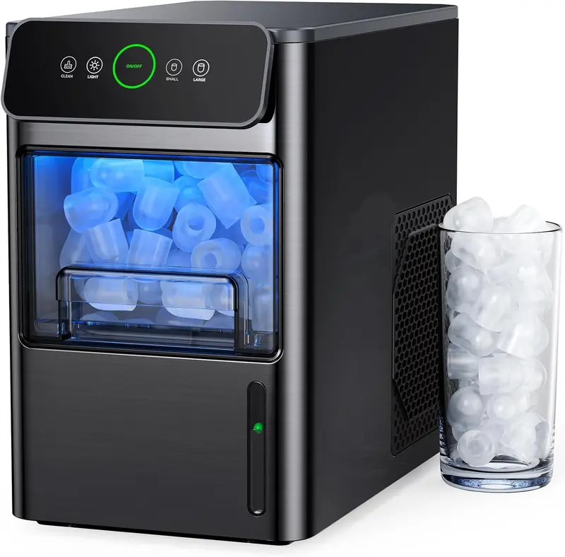 Silonn Black Countertop Ice Machine – 26 lbs/Day, 9 Bullet Cubes in 6 Minutes, Dual-Size Ice & Self-Cleaning for Home or Party