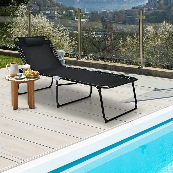 Costway Folding Lounge Chaise Chair 4 Position Patio Recliner w/Pillow