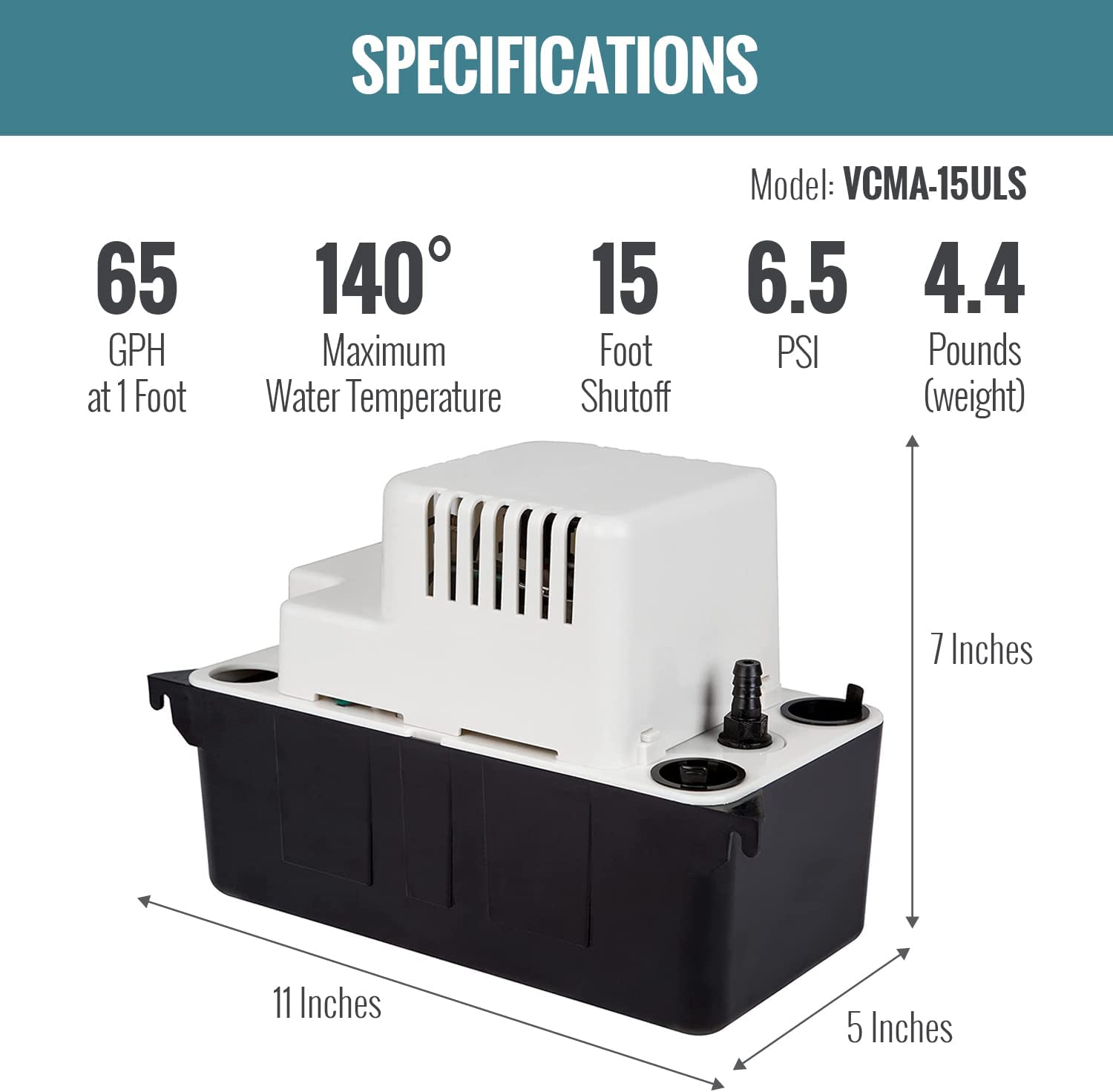 Little Giant 554405 65 GPH Condensate Pump with Safety Switch, White, VCMA-15ULS