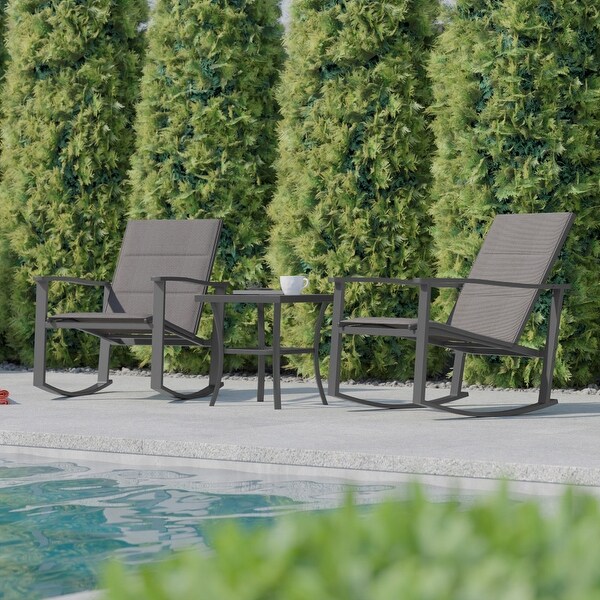 3 Piece AllWeather Rocking Chairs and Glass Top Table Bistro Set