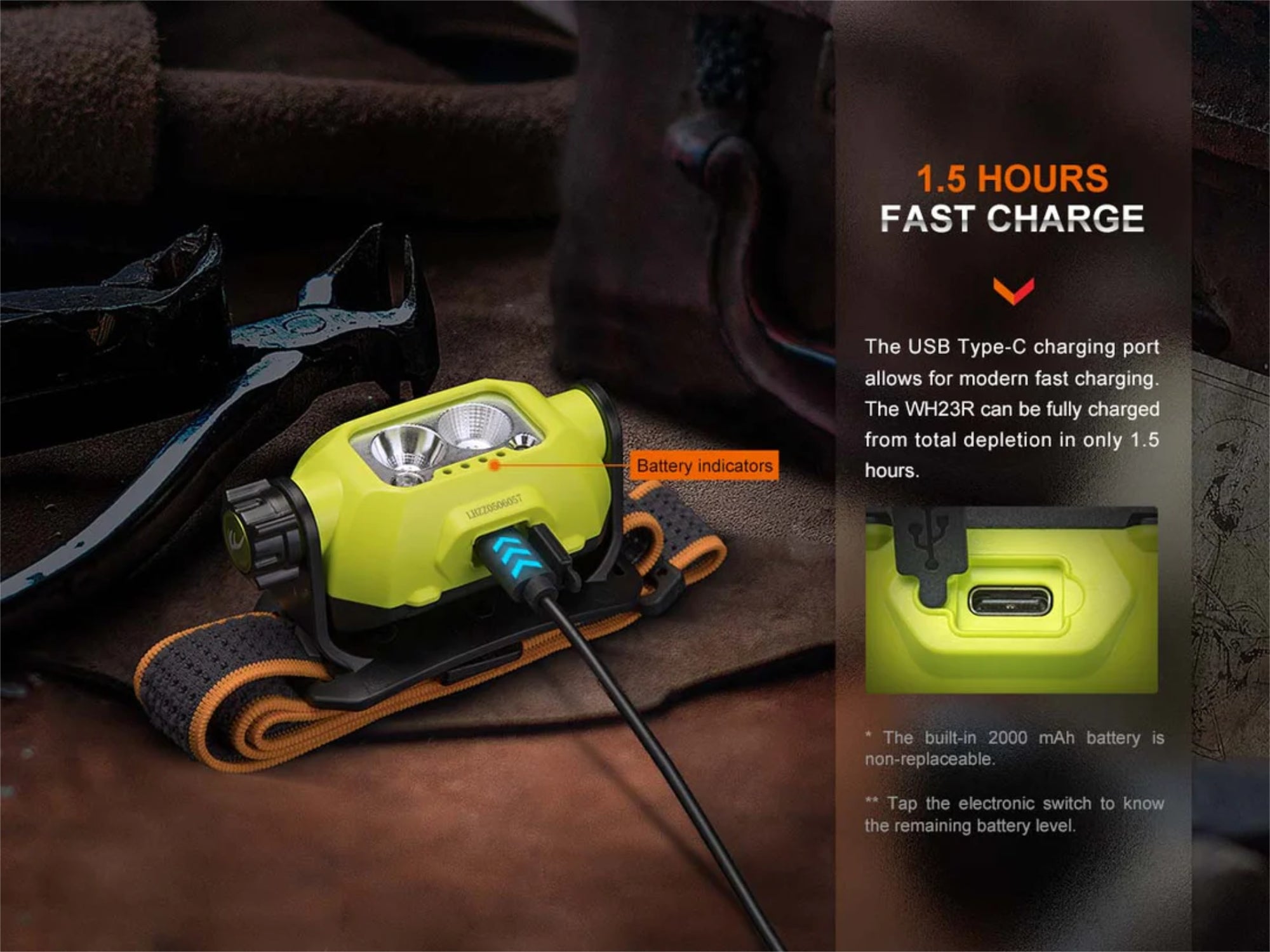 Fenix WH23R Gesture Sensing Industrial Headlamp with Spot and Flood Dual Beam, with a Lumintrail USB Wall Charger
