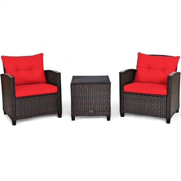 3 Pieces Rattan Patio Furniture Set with Washable Cushion