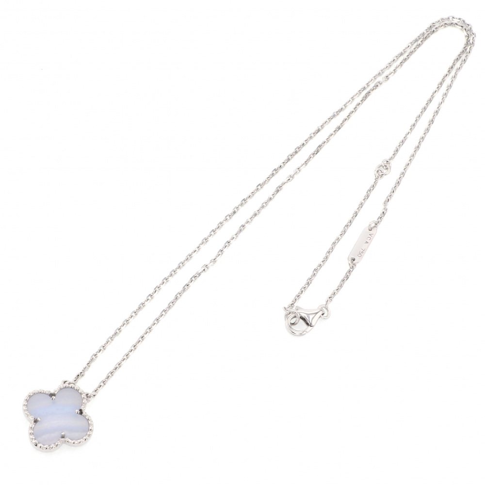 Van Cleef & Arpels Vintage Alhambra Necklace 18K White Gold Chalcedony