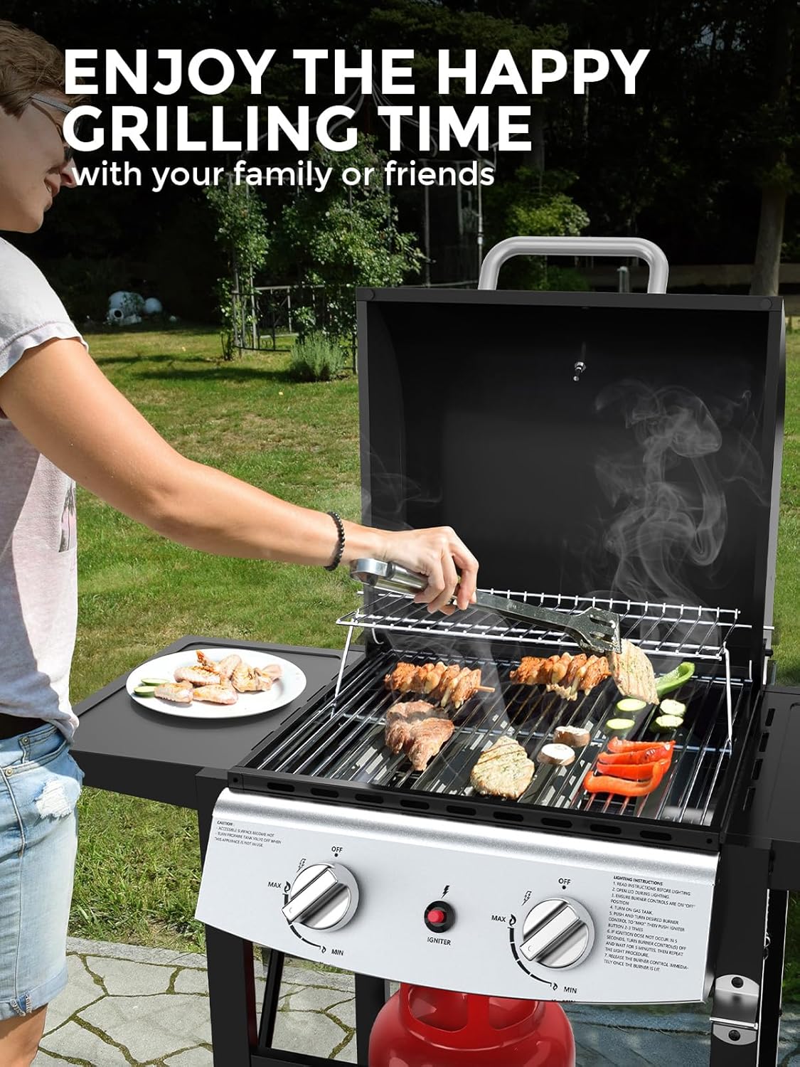 4-Burner Propane Gas Grill with Porcelain-Enameled Cast Iron Grates and Side Burne G0141A