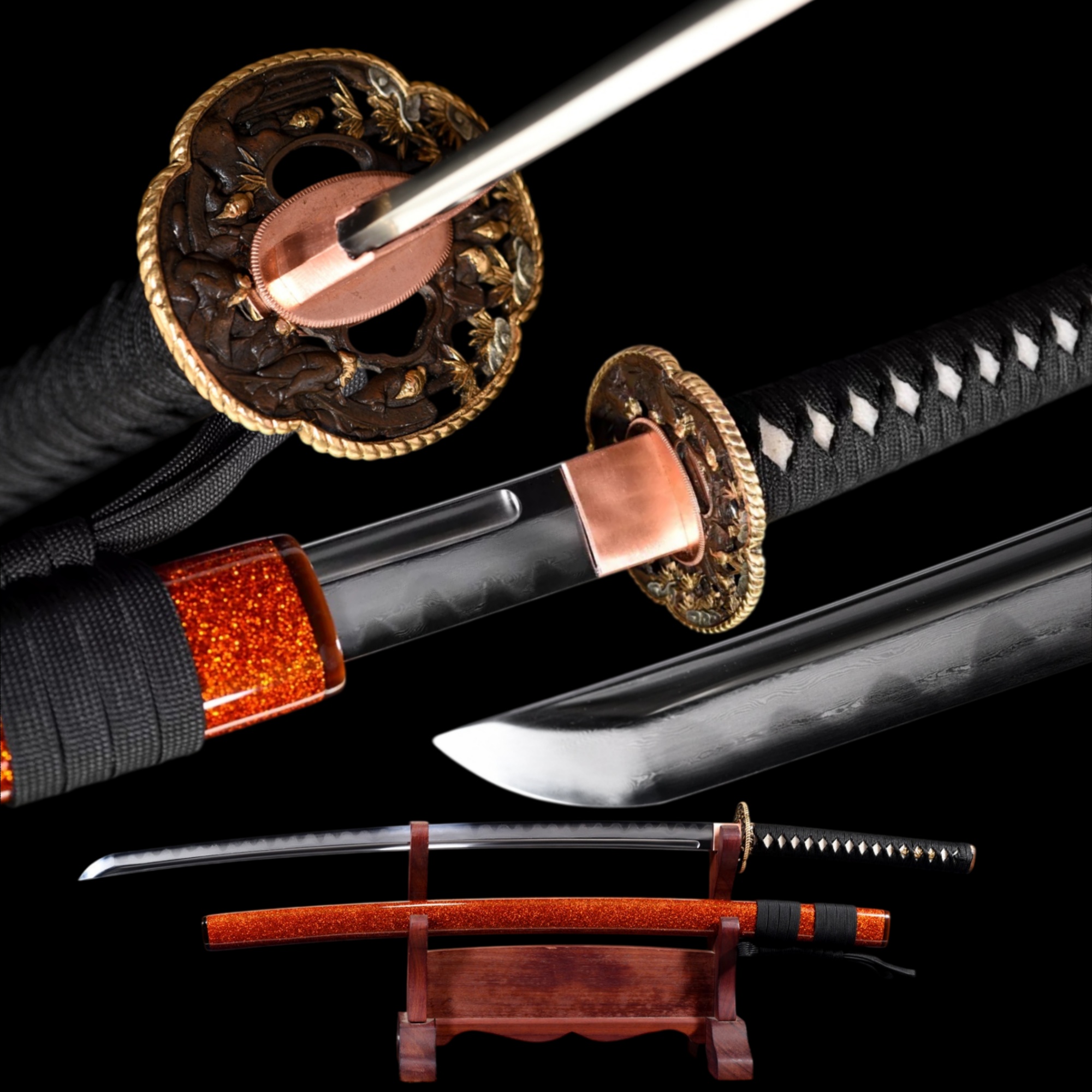 Hand Forged Folded Steel Clay Tempered Fine Polished Katana Hongyun Full Tang