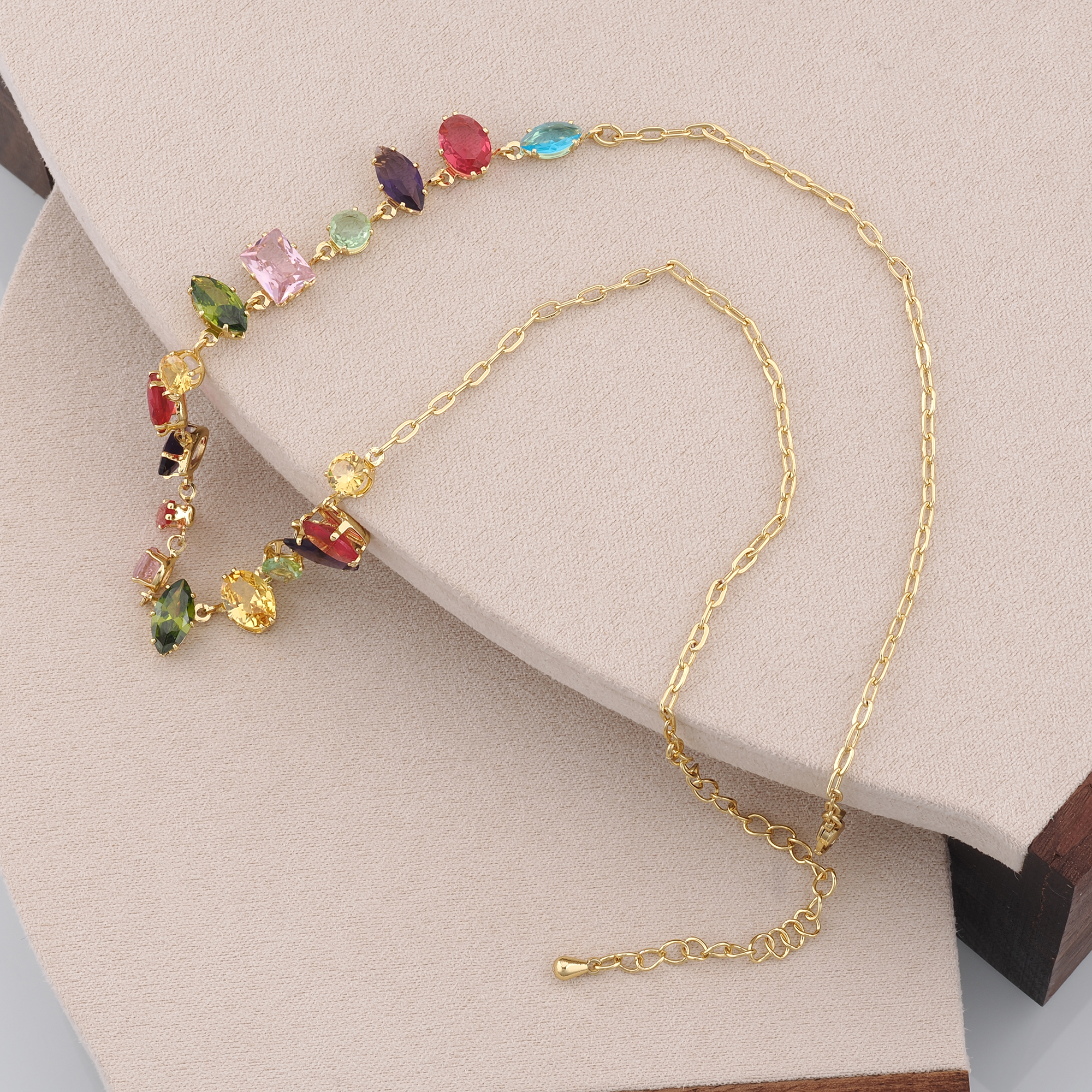 18K Gold Filled Multicolor Zircon Necklace,Colorful Necklace,Geometric Stone Necklace,Adjustable Gold Chain Necklace,Gift For Her