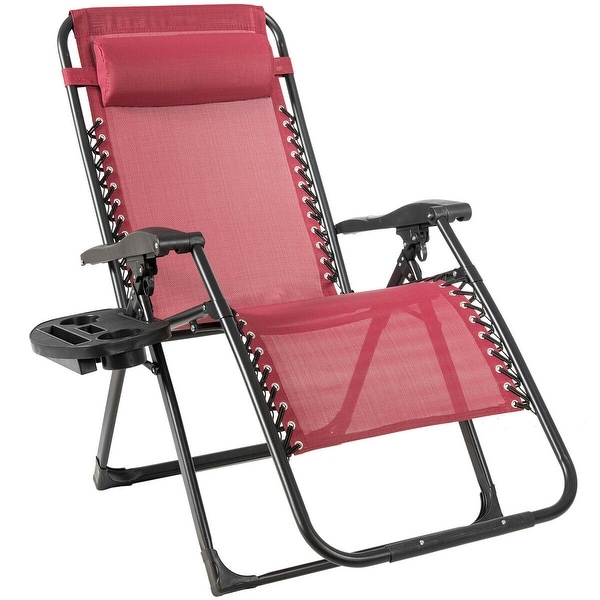 Gymax Folding Zero Gravity Lounge Chair Recliner w/ Cup Holder Tray