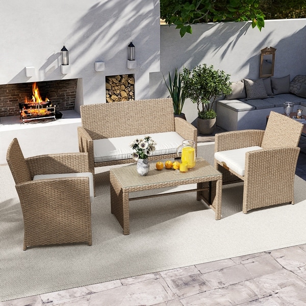 Moasis Light Brown+Beige 4Piece Patio Bistro Set