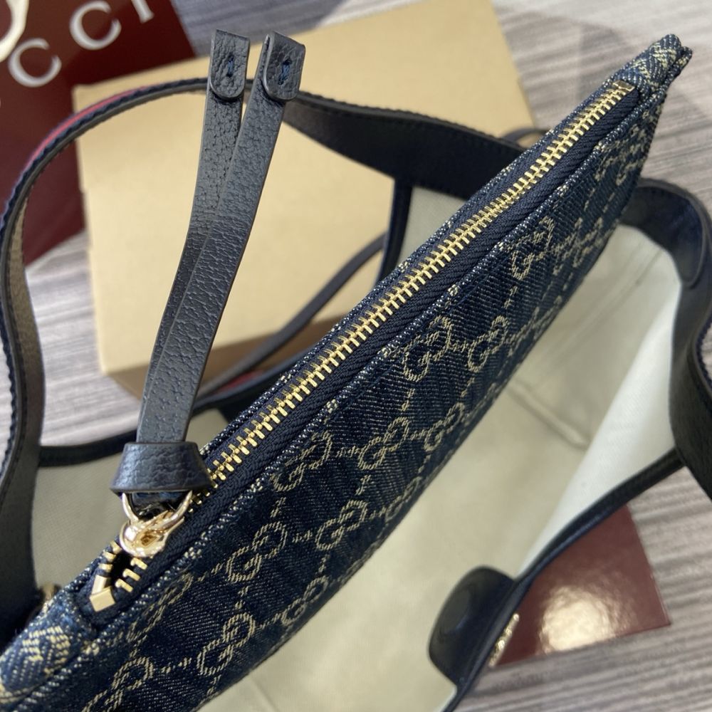[Premium Quality] – Gucci Giglio Small Tote Bag Blue And White Gg Denim 9.8 Inches 860845 Fafrw 8864