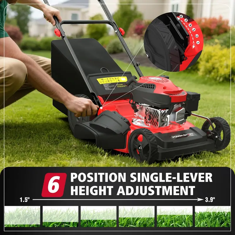 PowerSmart 21-Inch 3-in-1 Gas Lawn Mower – 144cc OHV Engine with Bagging, Mulching & Discharge