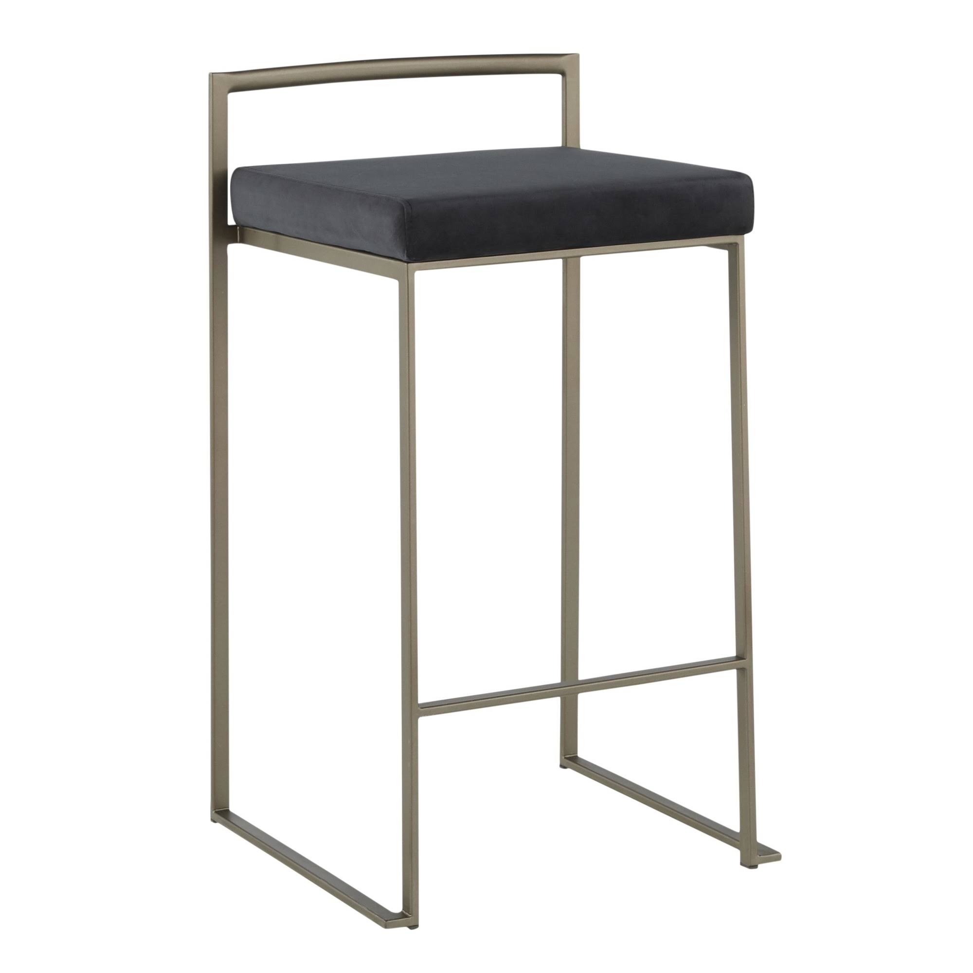 Set of 2 Industrial Counter Stools in Black Velvet and Antique Finish 31x22