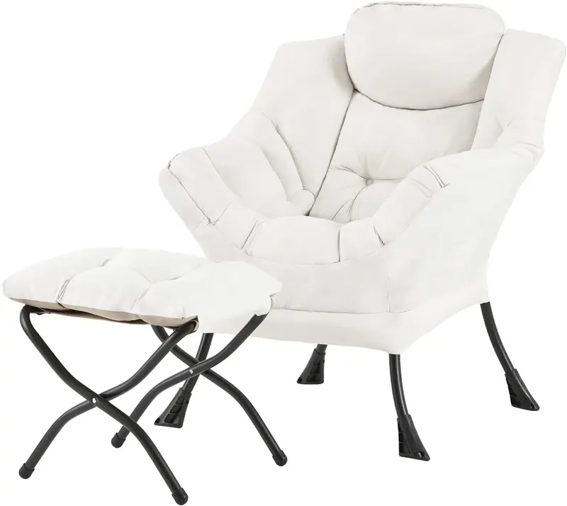 Welnow Modern Lazy Chair with Ottoman – Compact Accent Armchair Featuring Side Pocket and Footrest