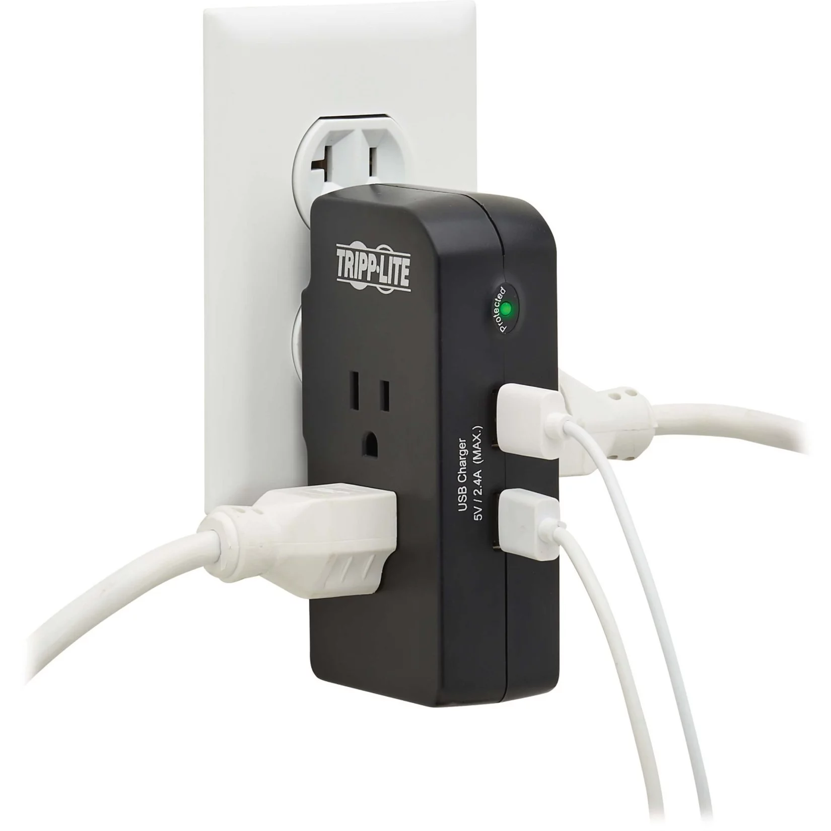 Tripp Lite by Eaton Safe-IT 3-Outlet Surge Protector 2 USB Charging Ports 5-15P Direct Plug-In 1050 Joules Antimicrobial Protection Black