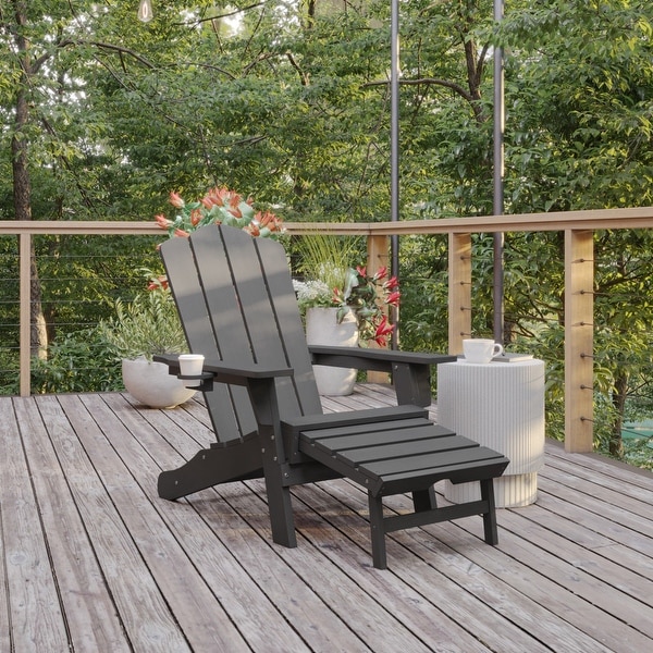 Commercial AllWeather Adirondack Chair with Pullout Ottoman and Cupholder