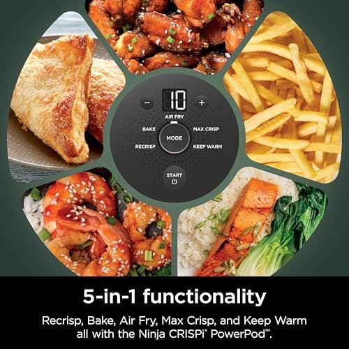 5-in-1 Glass Air Fryer | 450°F, Nontoxic, 4QT & 6-Cup Containers & Lids | Microwave, Freezer, Dishwasher Safe | Air Fry, Bake, Recrisp, Keep Warm | Brit. Racing Green