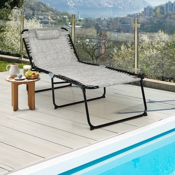 Costway Folding Lounge Chaise Chair 4 Position Patio Recliner w/Pillow