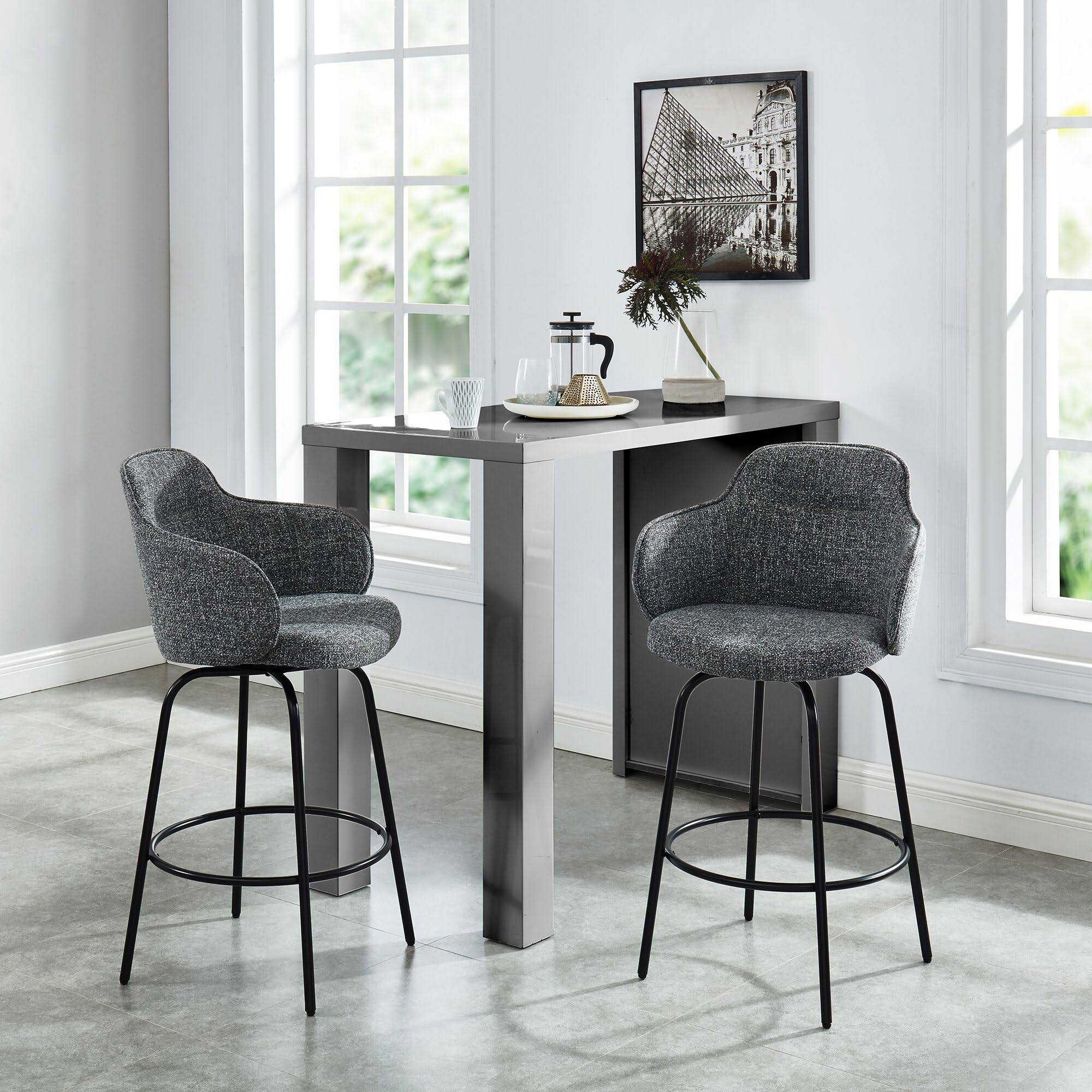 Set of 2 Fossil Gray and Black Contemporary Swivel Counter Stools 38.5x22