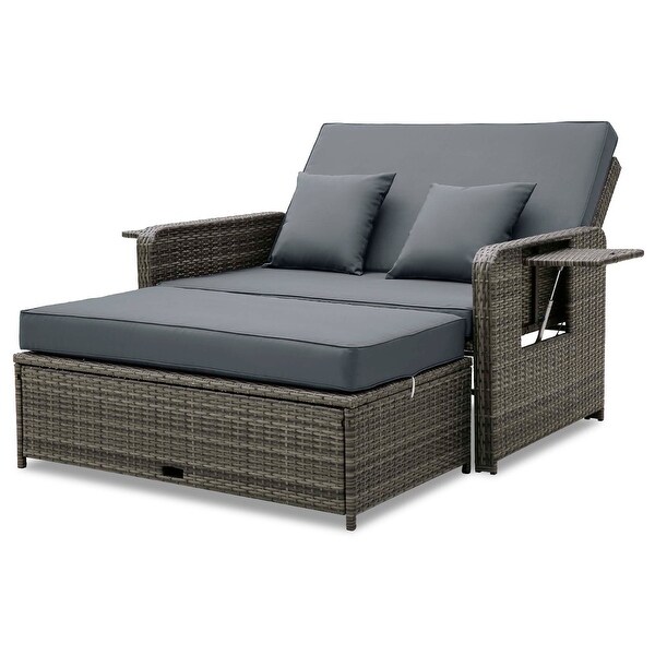 Costway Wicker Loveseat Sofa Set Patio Rattan Daybed with Ottoman and