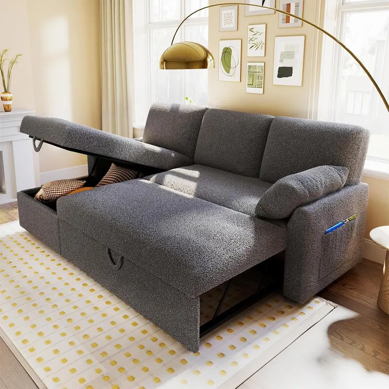 VanAcc 2-in-1 Sofa Bed with Storage Chaise – Pull-Out Sleeper Couch for Living Areas