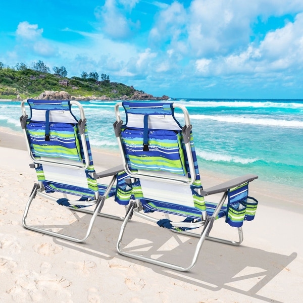 Set of 2 Portable Folding Beach Chairs with Comfortable Pillows