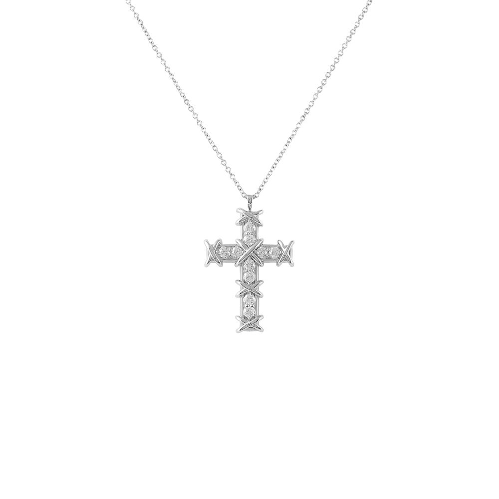 Tiffany & Co. Jean Schlumberger Rin Cross Diamond Necklace Platinum