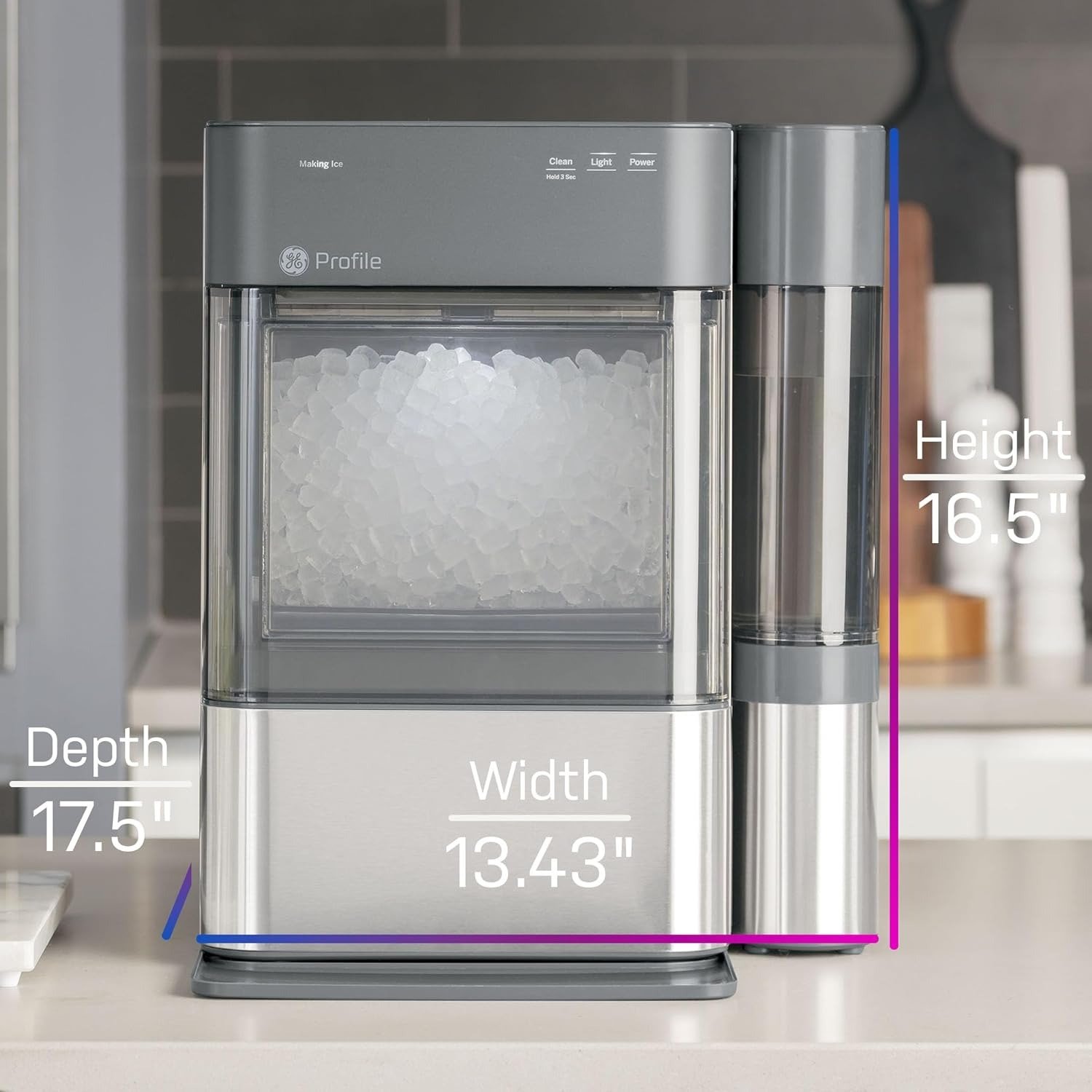 Chewable Crunchable Countertop Nugget Ice Maker, Scoop included, 38 lbs in 24 hours, Pellet Ice Machine with WiFi & Smart Connected, Stainless Steel