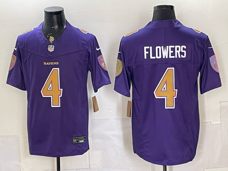 Men's Baltimore Ravens Zay Flowers #4 Purple Alternate Game Jersey