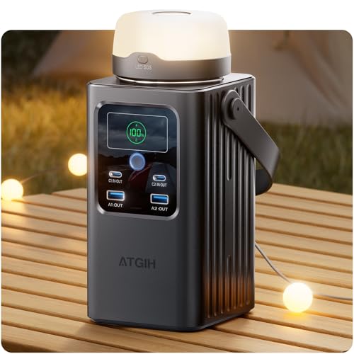 Camping Portable Power Station 198.4Wh, [4-Port Fast Charging] LiFePO4 Battery Power Bank Small Electric Generator with Detachable Light, 100W USB-C Output for Home Backup Outdoor Emergency