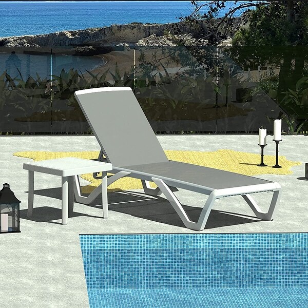 Domi Patio Chaise Lounge,AllWeather Adjustable Recliner with Wheels,Stackable