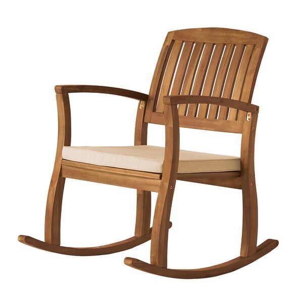 Selma Teak Finish Acacia Rocking Chair with Cushion by Christopher Knight Home