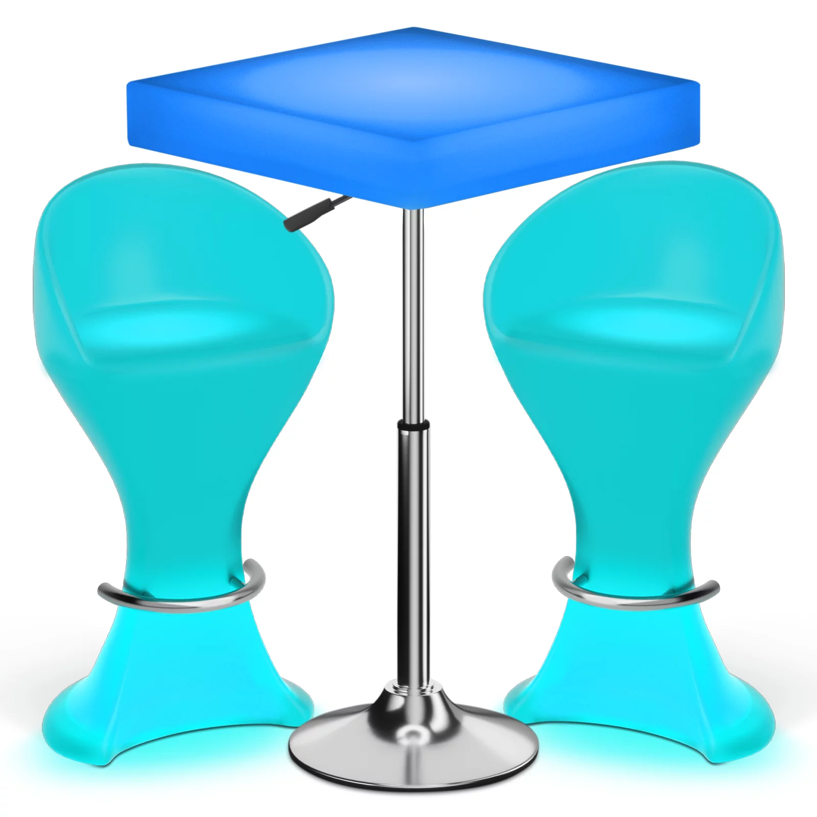 MoNiBloom Set of 3 LED Light Up Square Bar Table + Stools, 16 Color Changing Rechargeable Adjustable Height Table and Barstools with Remote Control & Footrest