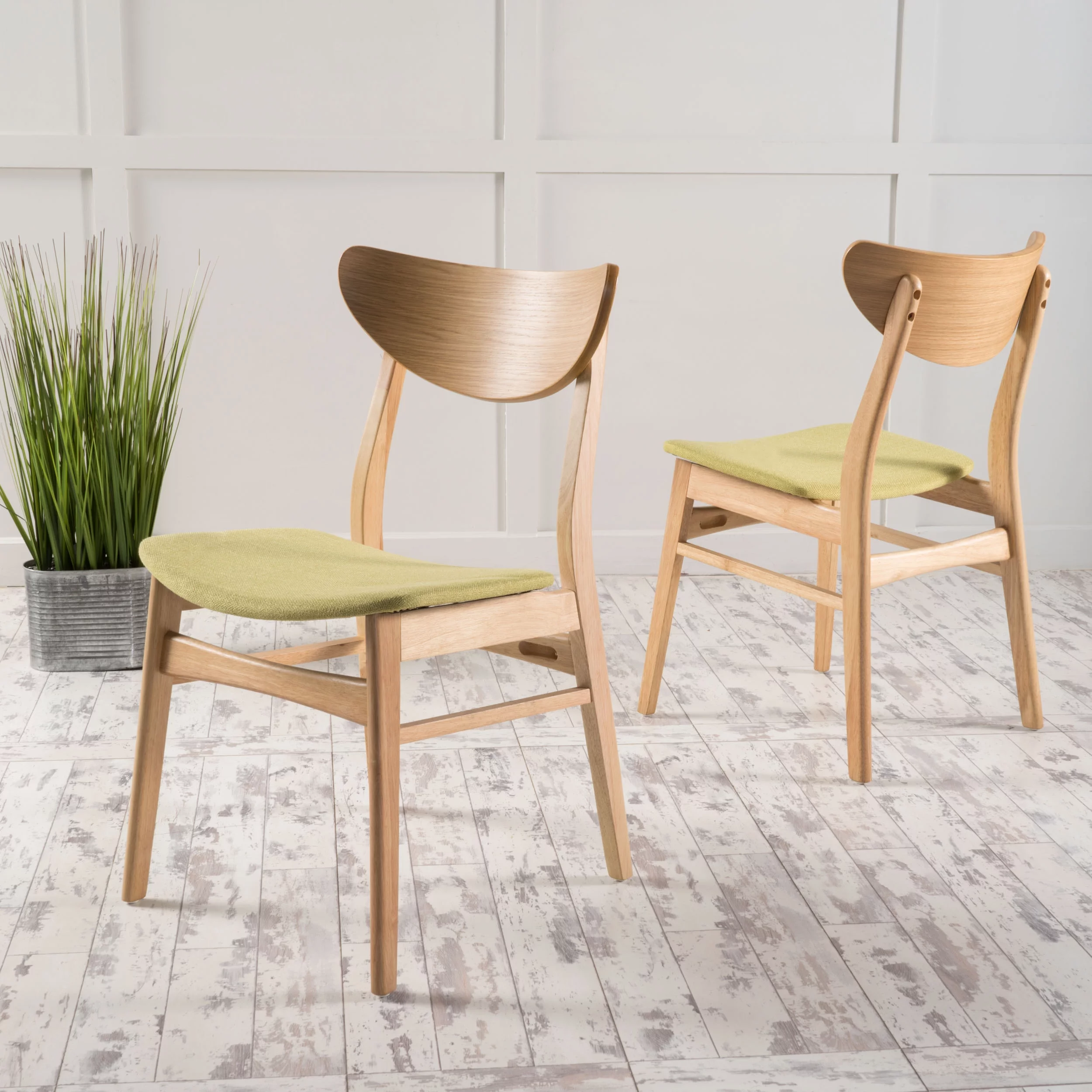 Lagom Ava Mid Century Modern Fabric Dining Chairs, Set of 2, Green Tea