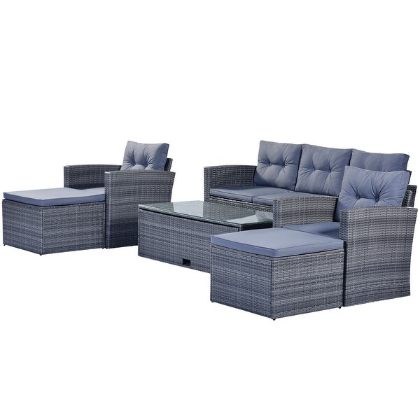 Go 6Piece AllWeather Wicker Pe Rattan Patio Outdoo Sectional Set